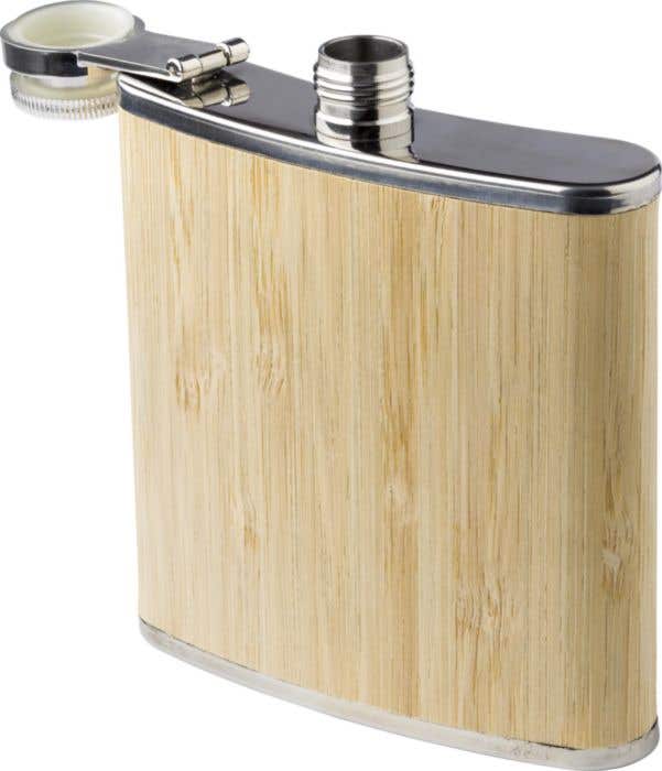 Stainless steel and bamboo hip flask Hayden