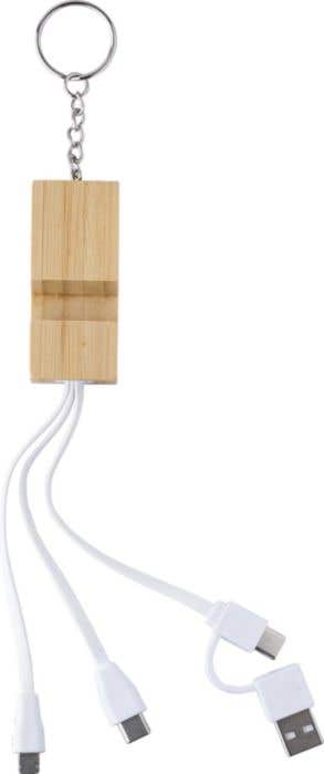 Sleutelhanger met oplaadkabels Sutton | Bamboe | Telefoonstandaard