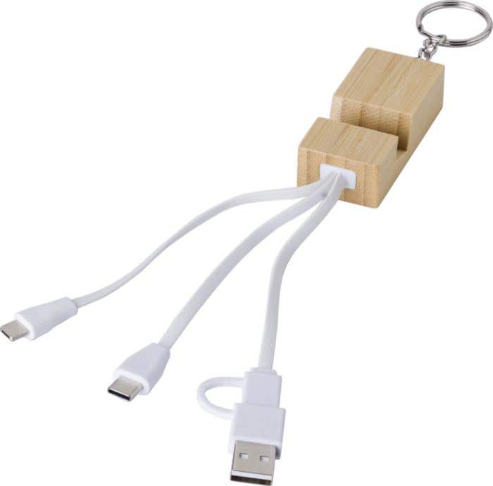 Key chain with charging cables Sutton | Bamboo | Phone stand