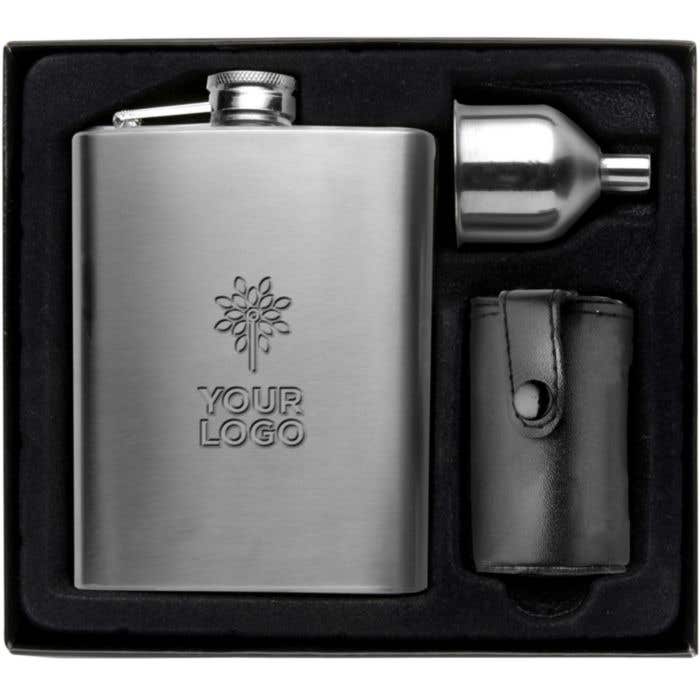 Hip flask set Brittany | Stainless steel 304 | 220 ml | 4 cups