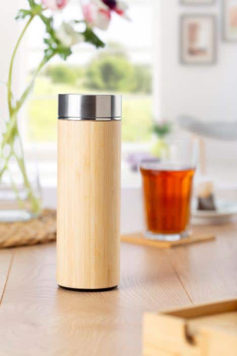Drinking bottle Yara | Stainless steel and bamboo | 420 ml | Tea infuser