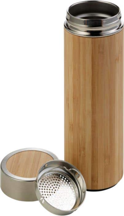 Drinking bottle Yara | Stainless steel and bamboo | 420 ml | Tea infuser
