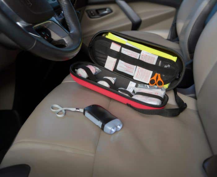 Car emergency first aid kit. Hazel