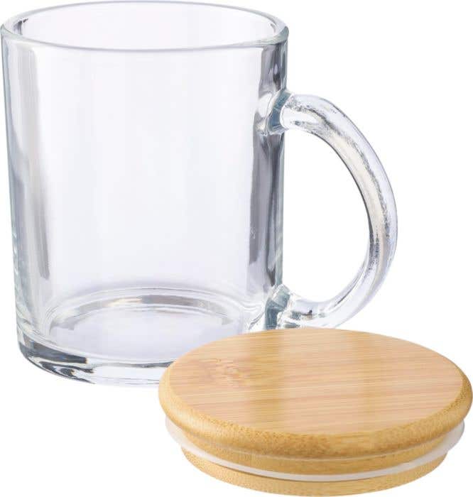 Drinkbeker Ashley | Gerecycled glas | Bamboe deksel | 300 ml