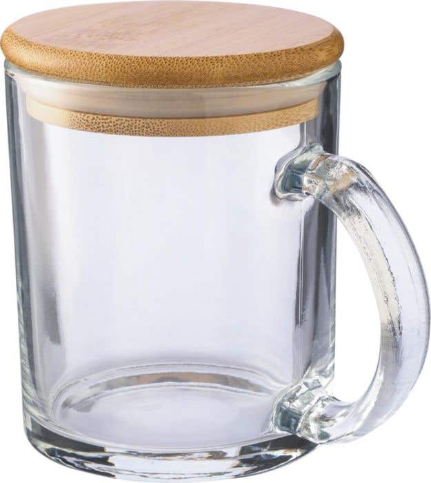 Drinkbeker Ashley | Gerecycled glas | Bamboe deksel | 300 ml