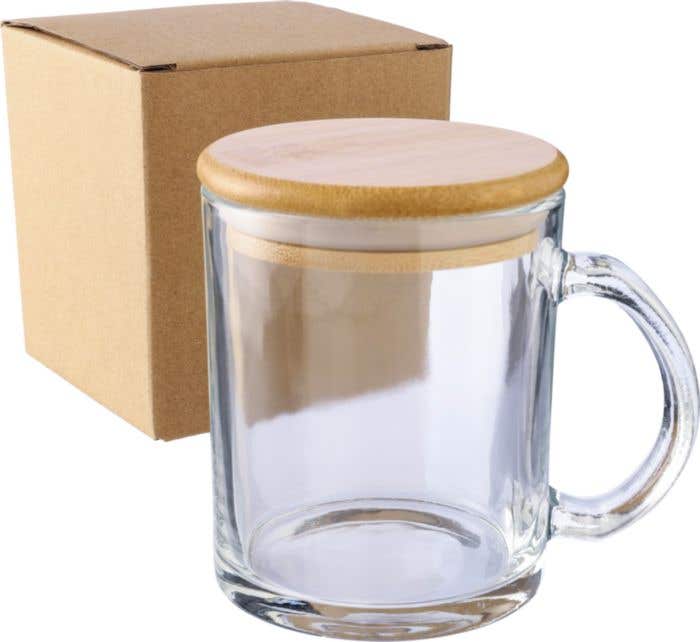 Drinkbeker Ashley | Gerecycled glas | Bamboe deksel | 300 ml