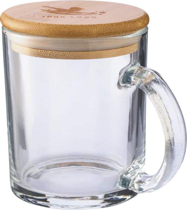 Drinkbeker Ashley | Gerecycled glas | Bamboe deksel | 300 ml
