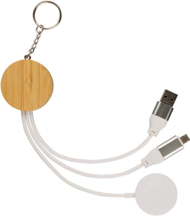 Key chain with charging cables Mei | Bamboo | With smartwatch charger