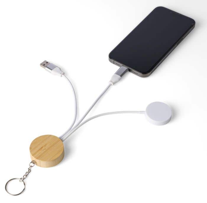 Sleutelhanger met oplaadkabels Mei | Bamboe | Met smartwatchlader