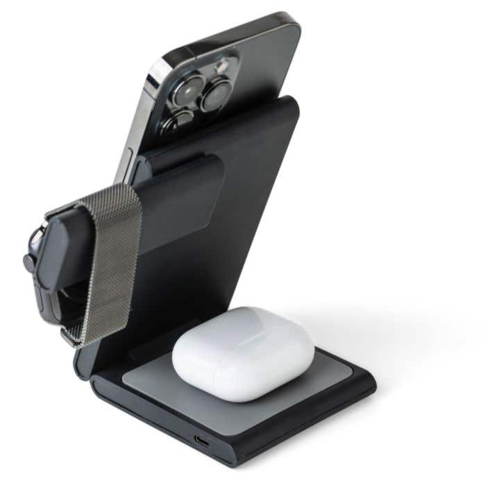 Draadloze oplader Valerio | Gerecycled | 3-in-1 | Magnetisch