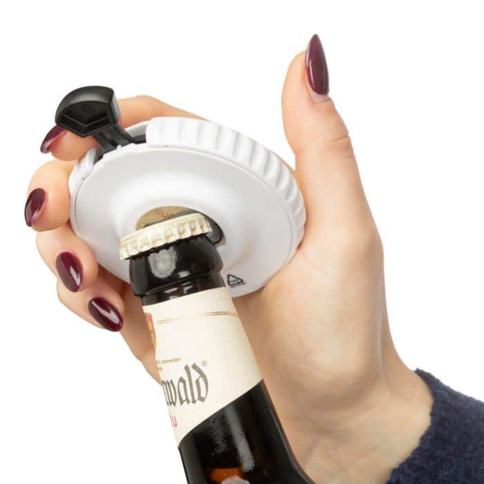 Dado mecánico de ABS reciclado Cian con abrebotellas