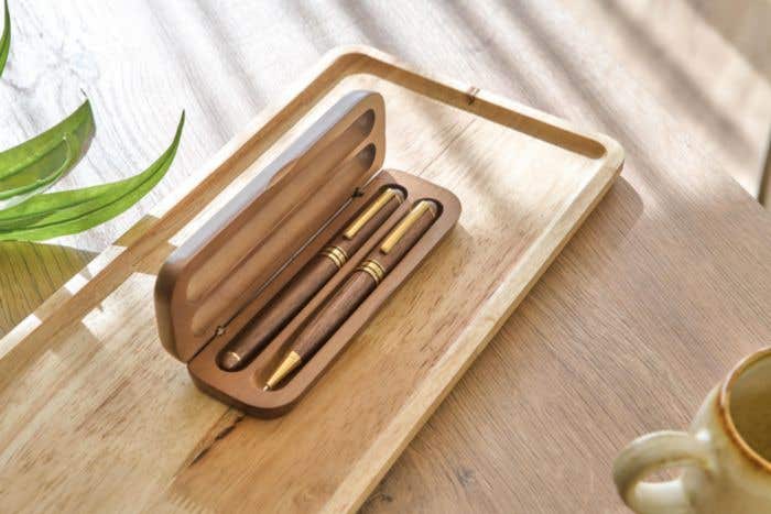 Coffret de stylos en bois de noyer Adelina