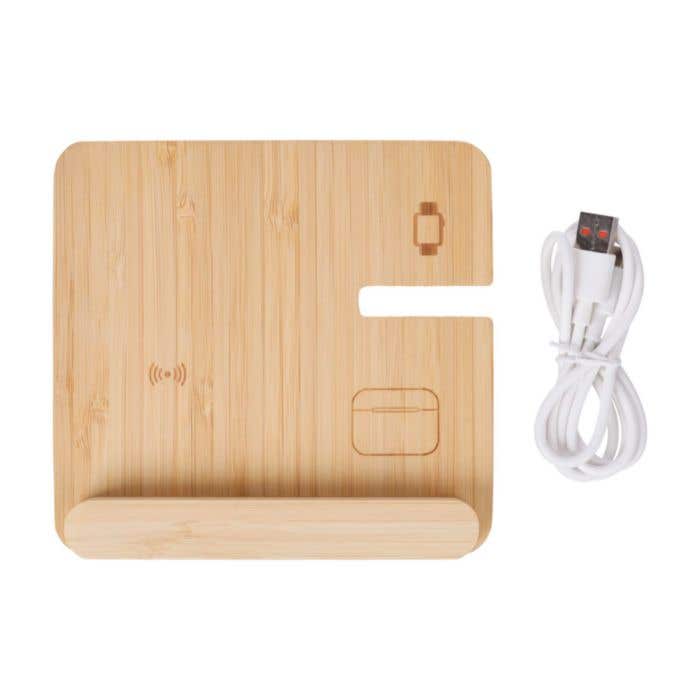 Draadloze oplader Tribu | Gerecycled bamboe | 3-in-1