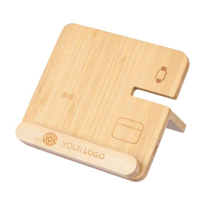 Draadloze oplader Tribu | Gerecycled bamboe | 3-in-1