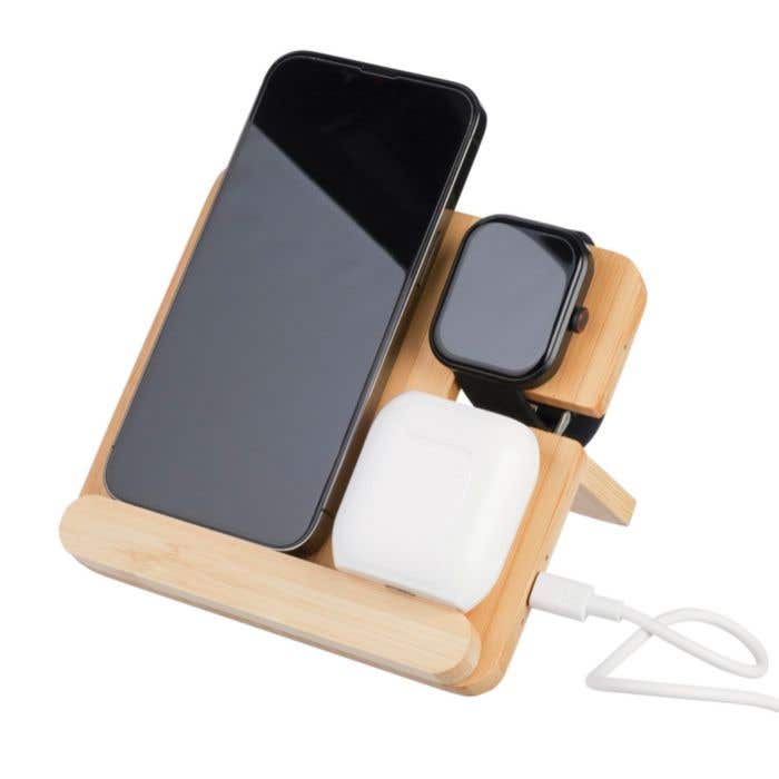 Draadloze oplader Tribu | Gerecycled bamboe | 3-in-1
