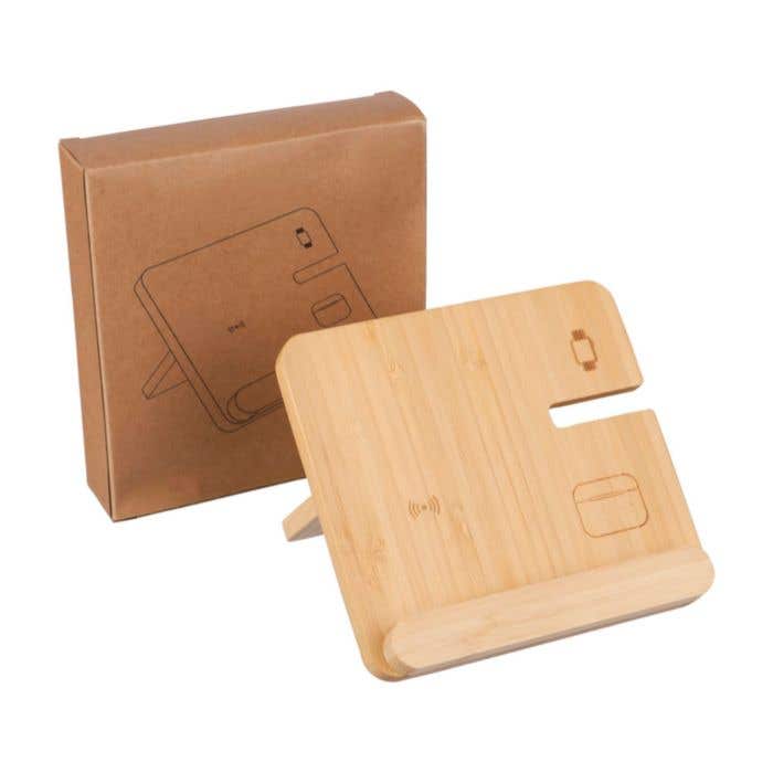 Draadloze oplader Tribu | Gerecycled bamboe | 3-in-1