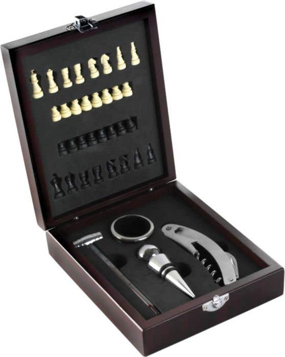Wine set Renée | Wooden case | Chess board lid | 4 pcs