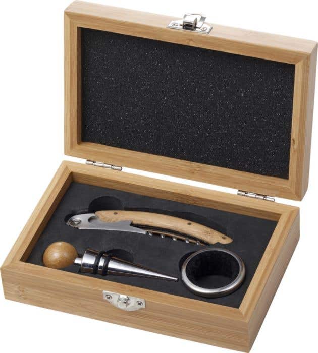 Set vino in bamboo ed acciaio inox Leonie