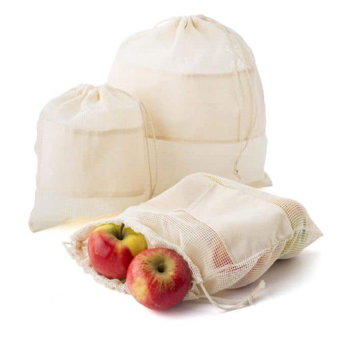 Set of three reusasable cotton mesh produce bags Adele