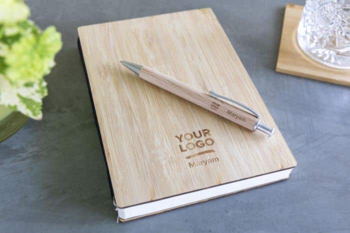 Bamboe cover notitieboek met pen Jo