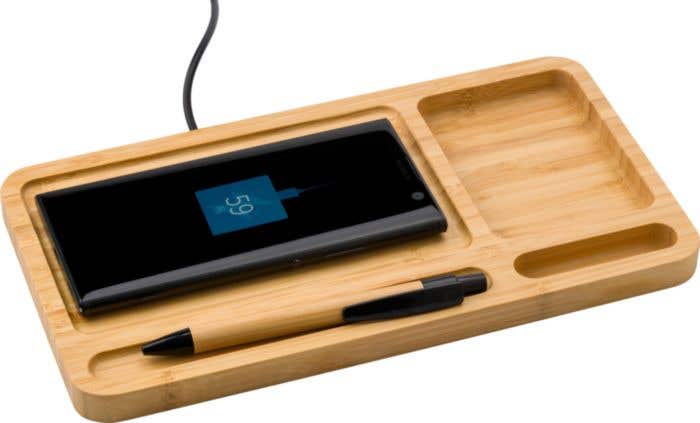 Draadloze oplader Faye | Bamboe | Bureau-organizer