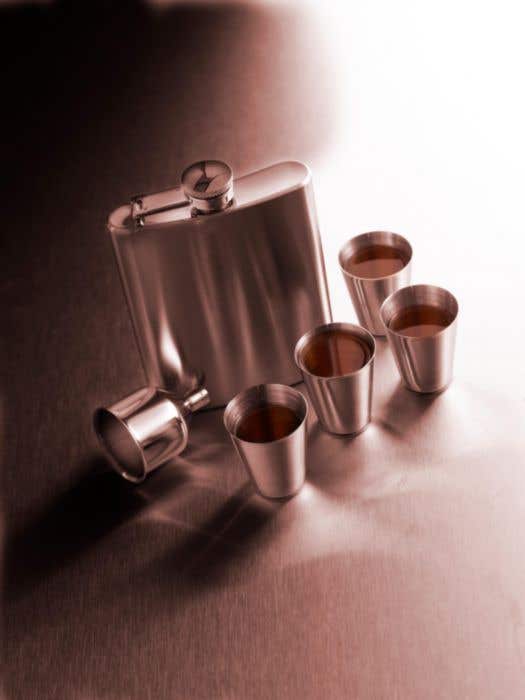 Hip flask set Brittany | Stainless steel 304 | 220 ml | 4 cups