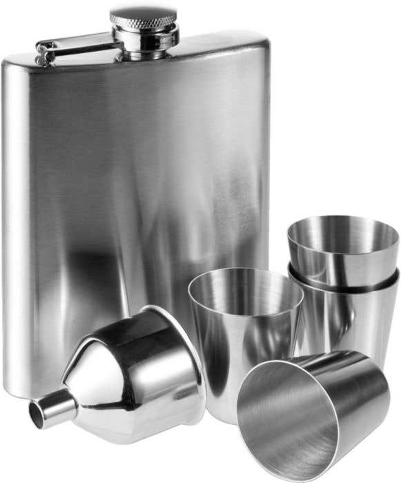 Hip flask set Brittany | Stainless steel 304 | 220 ml | 4 cups